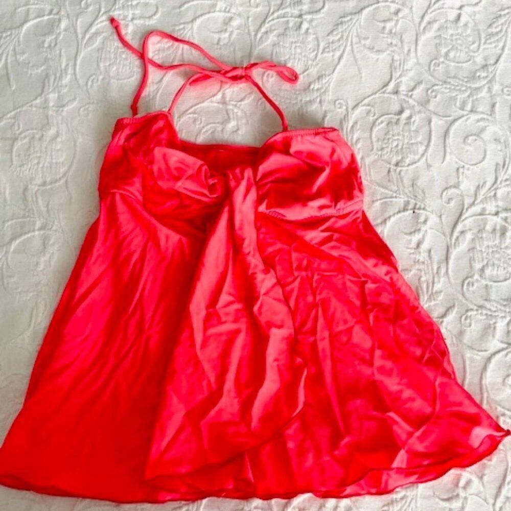 Bright Orange Layered Halter Tankini Bathing Swim Swimming Top Large